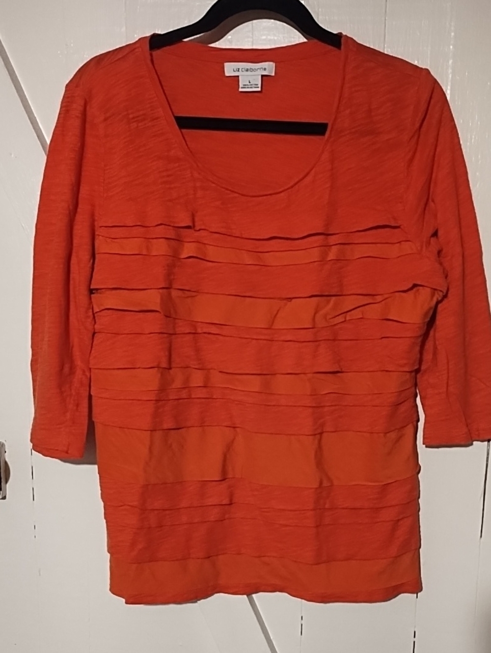 Liz Claiborne Bright Orange Layered Scoop Neck Long Sleeve Top EUC Size Large.